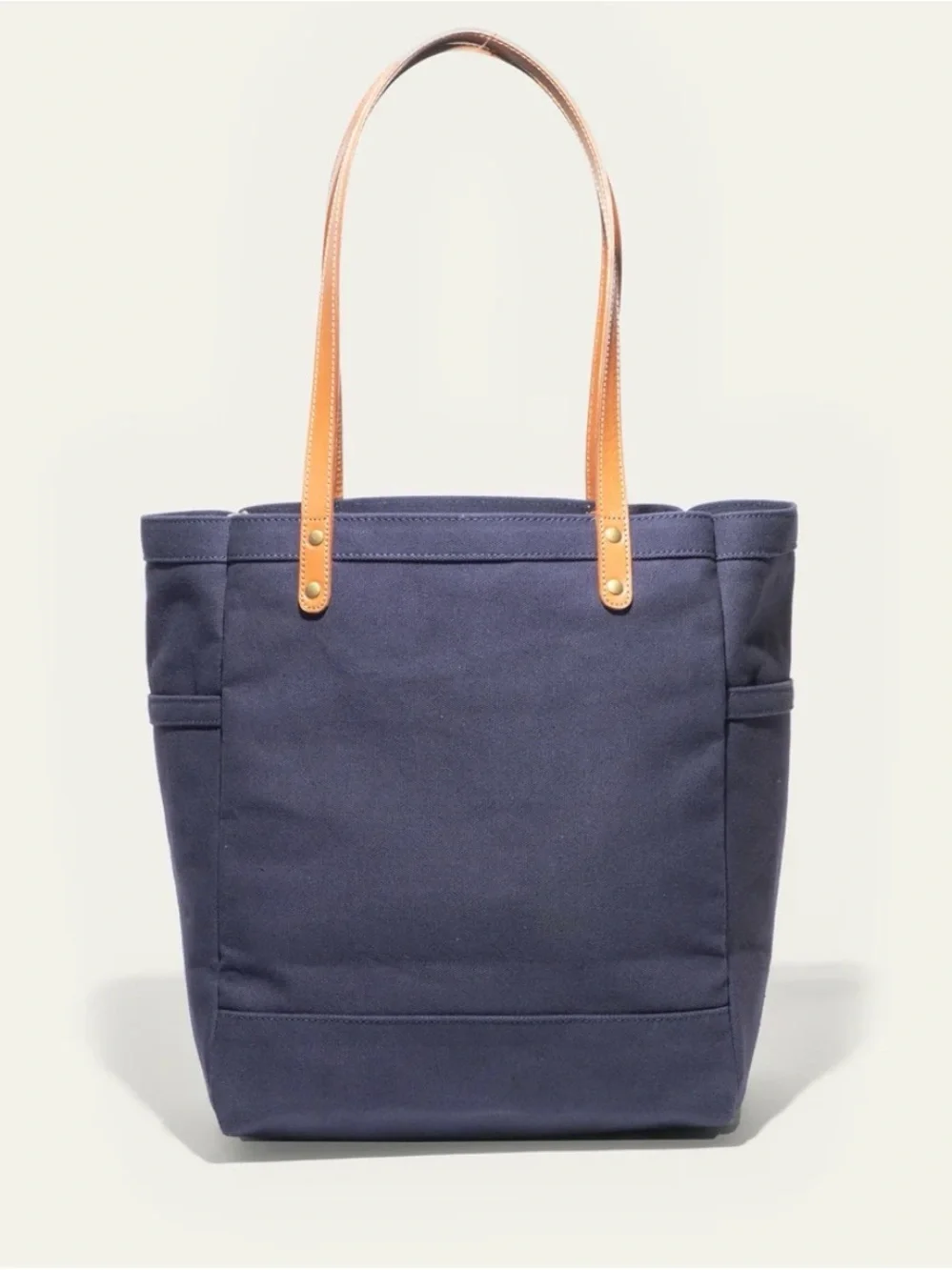 Will Leather Goods Navy Canvas Tote with Tan Leather Handles